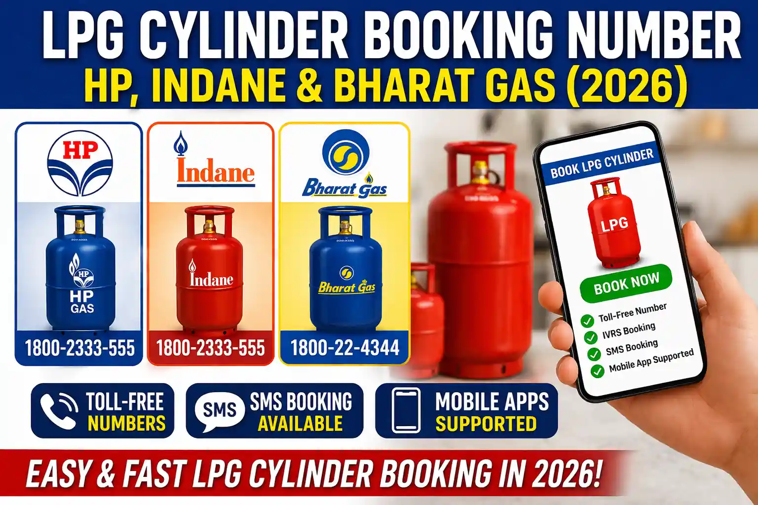LPG booking number HP Indane Bharat Gas 2026
